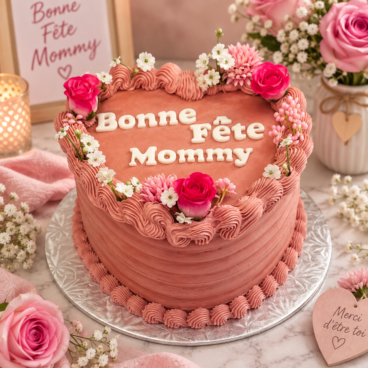 Gâteau-cœur-rose-petits-cornets-sucres
